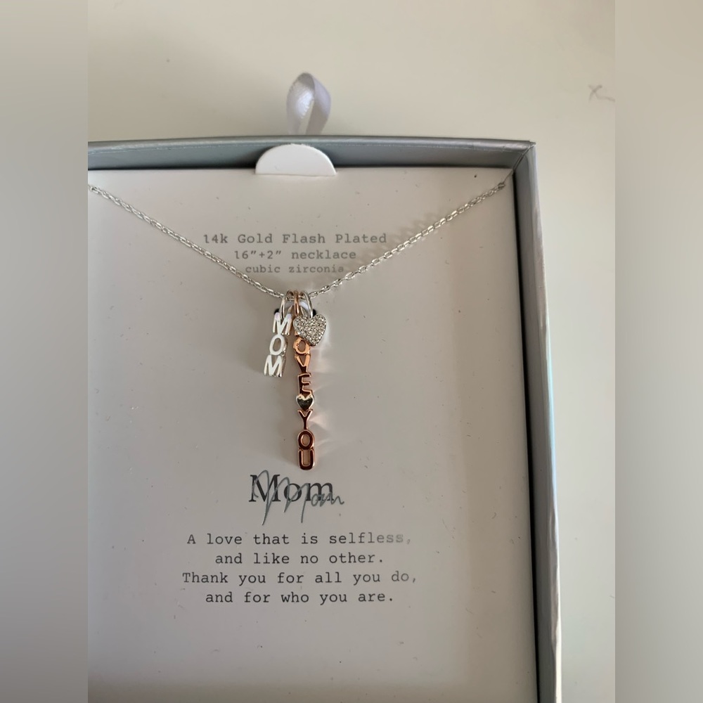 14K Gold Flash Plated Cubic Zirconia Mom 3 Pendant Necklace